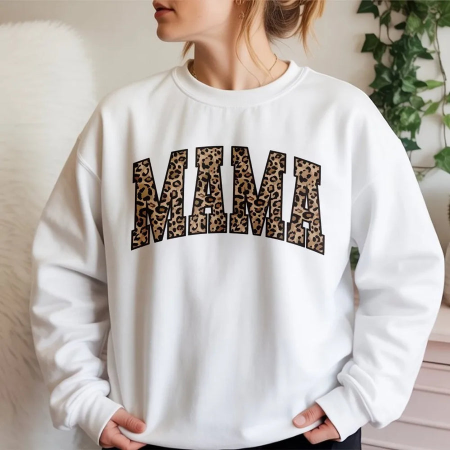 Mama Leopard Print Sweatshirt | Arched Cheetah Print Lettering | Soft Cotton Tee | Mothers Day Gift for New Mom