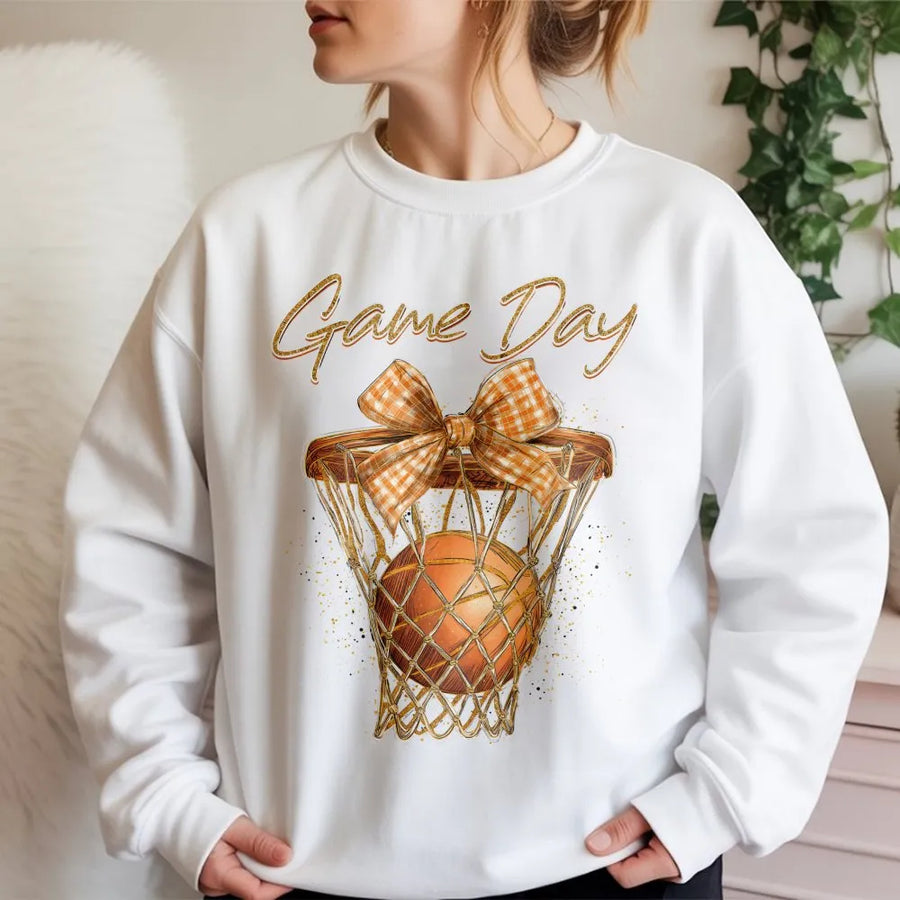 Game Day Basketball Sweatshirt | Retro Bow Hoop Design | Premium Cotton Blend | Trendy Coquette Sporty Gift for Women & Basketball Mom