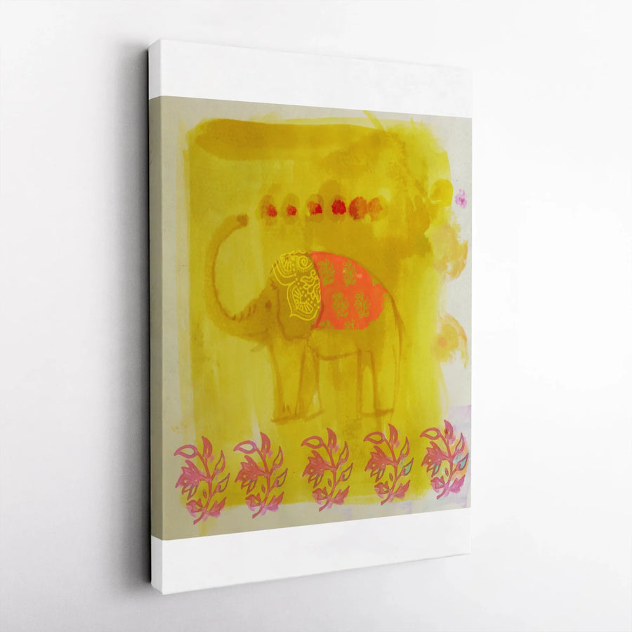 Ethnic Elephant Canvas Wall Art | Bohemian Watercolor Painting Print | Premium Gallery Wrapped Canvas | Boho Living Room Decor & Yoga Studio Gift