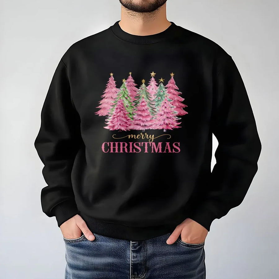 Pink Christmas Tree Sweatshirt | Aesthetic Holiday Graphic Crewneck | Premium Cotton-Blend Fleece | Cozy Winter Gift For Her