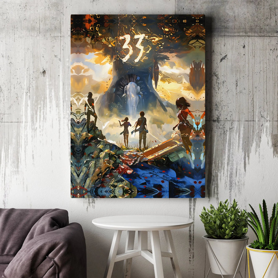 Fantasy World Tree Canvas Wall Art | Epic Adventurers Landscape Print | Gallery-Quality Premium Decor | Unique Gaming Room Gift for Gamers