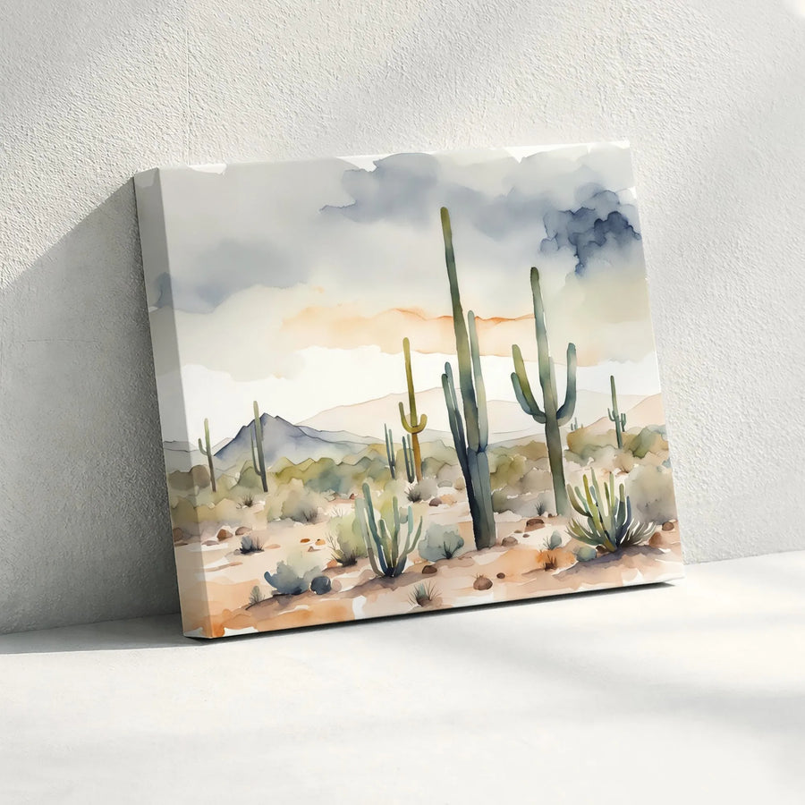 Watercolor Desert Canvas Wall Art | Saguaro Cactus Southwestern Painting | Premium Gallery Quality Print | Boho Living Room Decor Gift