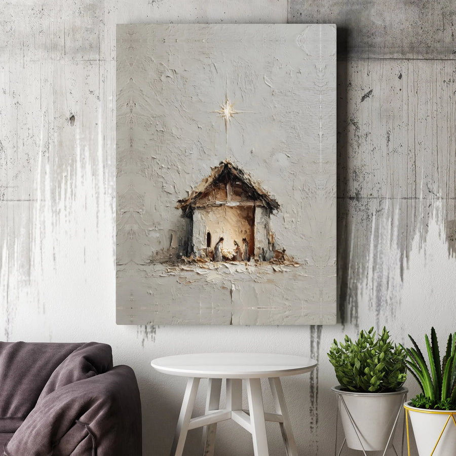 Nativity Scene Canvas Print | Textured Religious Wall Art | Premium Gallery Wrap Decor | Christmas Holiday Gift For Christian Home