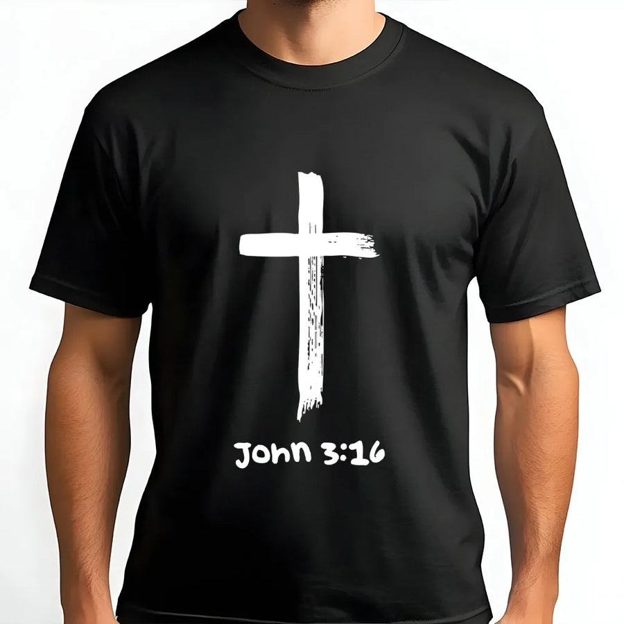 Christian T-Shirt | John 3:16 Cross Scripture Design | Premium Soft Cotton | Faith-Based Religious Gift for Men and Women