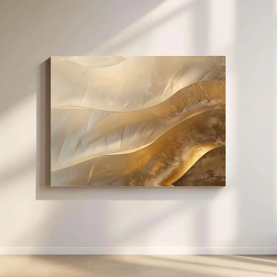 Abstract Gold Canvas Wall Art | Flowing Waves & Glitter Texture Print | Premium Gallery-Wrapped Canvas | Modern Living Room & Office Decor Gift