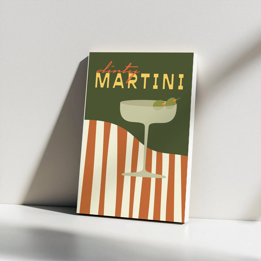 Dirty Martini Canvas Wall Art | Mid-Century Modern Cocktail Print | Premium Gallery-Wrapped Canvas | Home Bar Decor & Bartender Gift