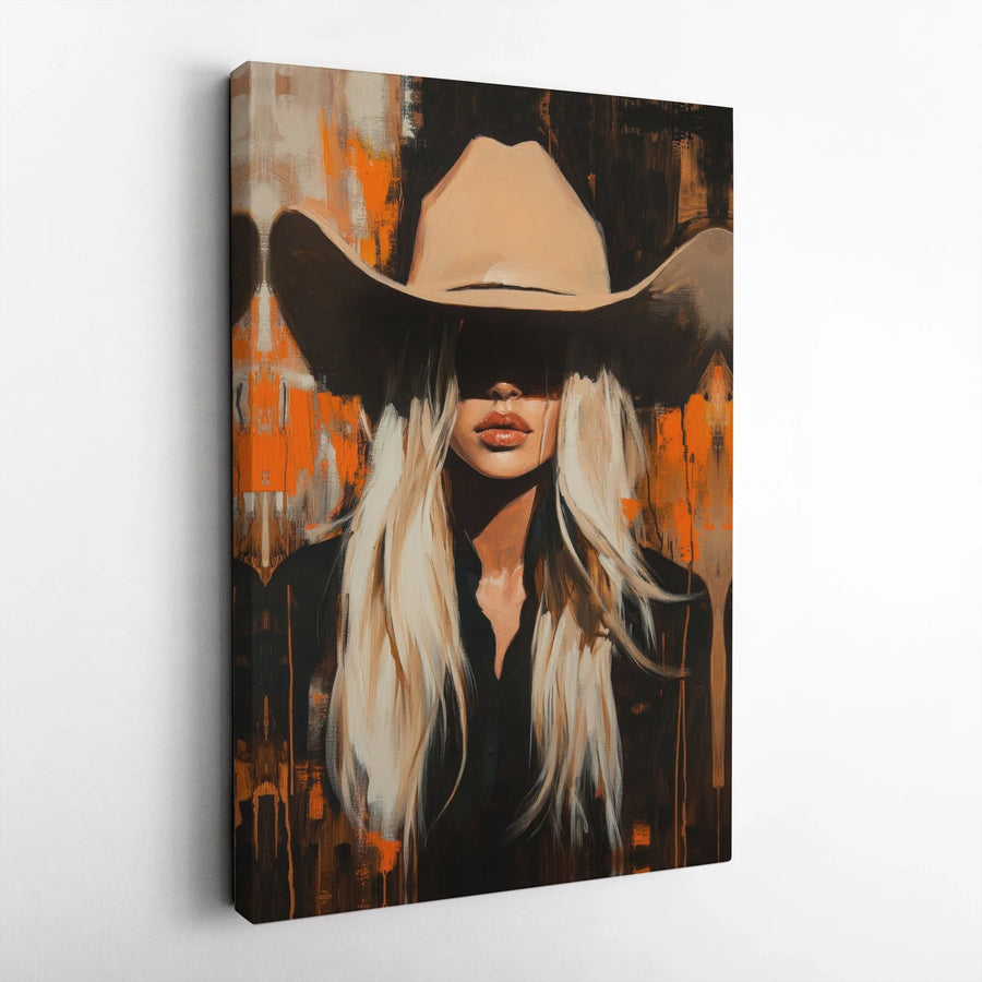 Blonde Cowgirl Canvas Wall Art | Abstract Western Oil Painting Style | Premium 1.25" Gallery Wrap | Boho Country Home Decor Gift