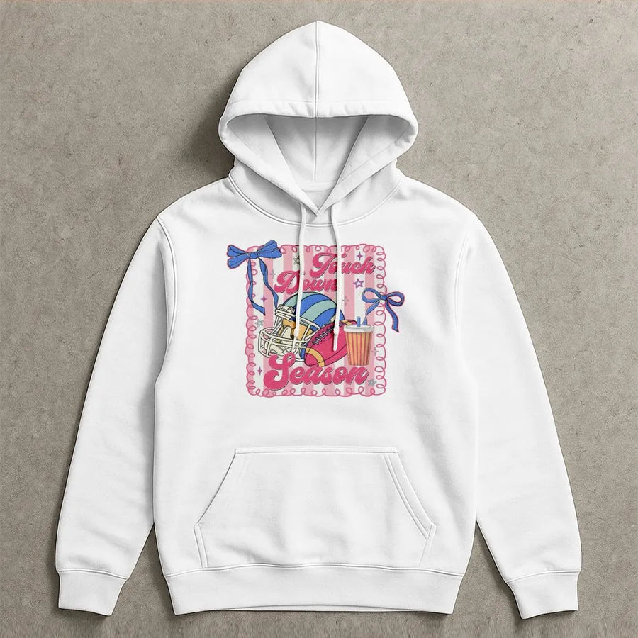 Coquette Football Hoodie | Touchdown Season Retro Graphic with Bows | Premium Comfort Colors | Game Day Gift for Football Mama