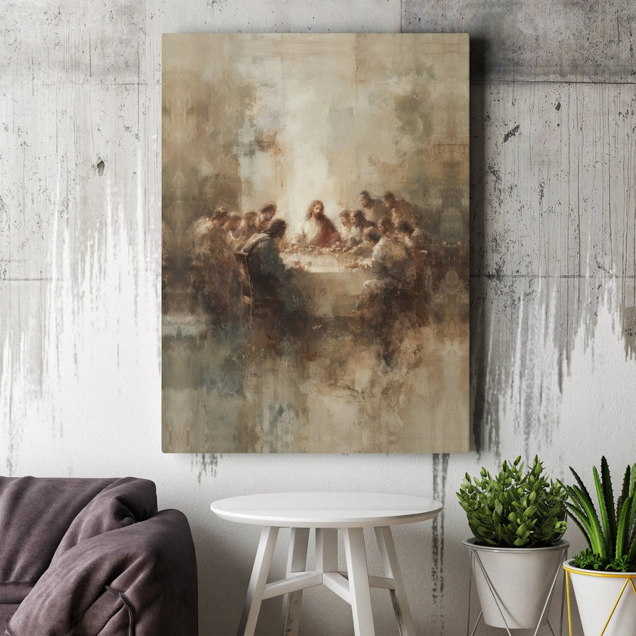 Last Supper Canvas Wall Art | Abstract Jesus and Disciples Painting | Premium Gallery Wrap | Christian Home Decor Collector's Gift