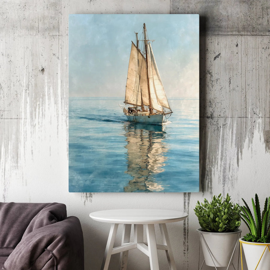 Sailboat Canvas Wall Art | Vintage Sailing Ship Painting | Premium Canvas Print | Coastal Home Decor Gift for Sailor