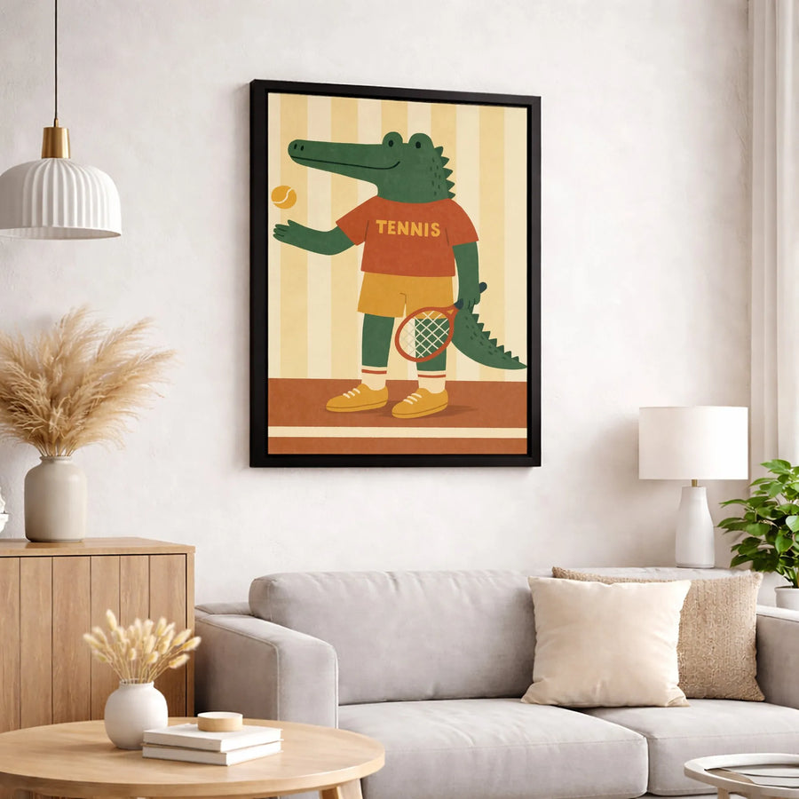 Tennis Alligator Wall Art | Retro Sporty Animal Illustration | Premium 1.25-Inch Canvas Print | Unique Decor Gift for Tennis Players & Fans
