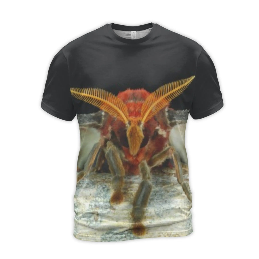 Moth T-Shirt | Realistic Red Orange Insect Graphic | Premium Polyester Jersey | Nature Lover Gift & Entomologist Apparel