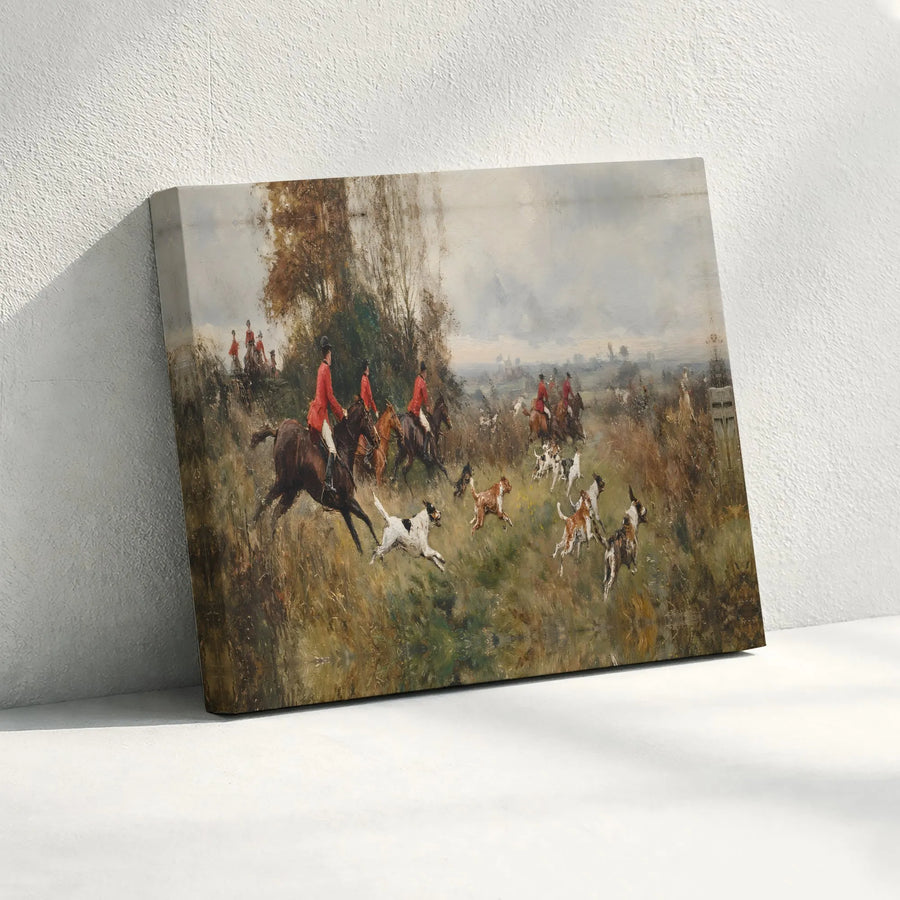 English Fox Hunt Canvas Print | Vintage Equestrian Countryside Painting | Premium Gallery Wrapped Canvas | Traditional Home Decor Gift