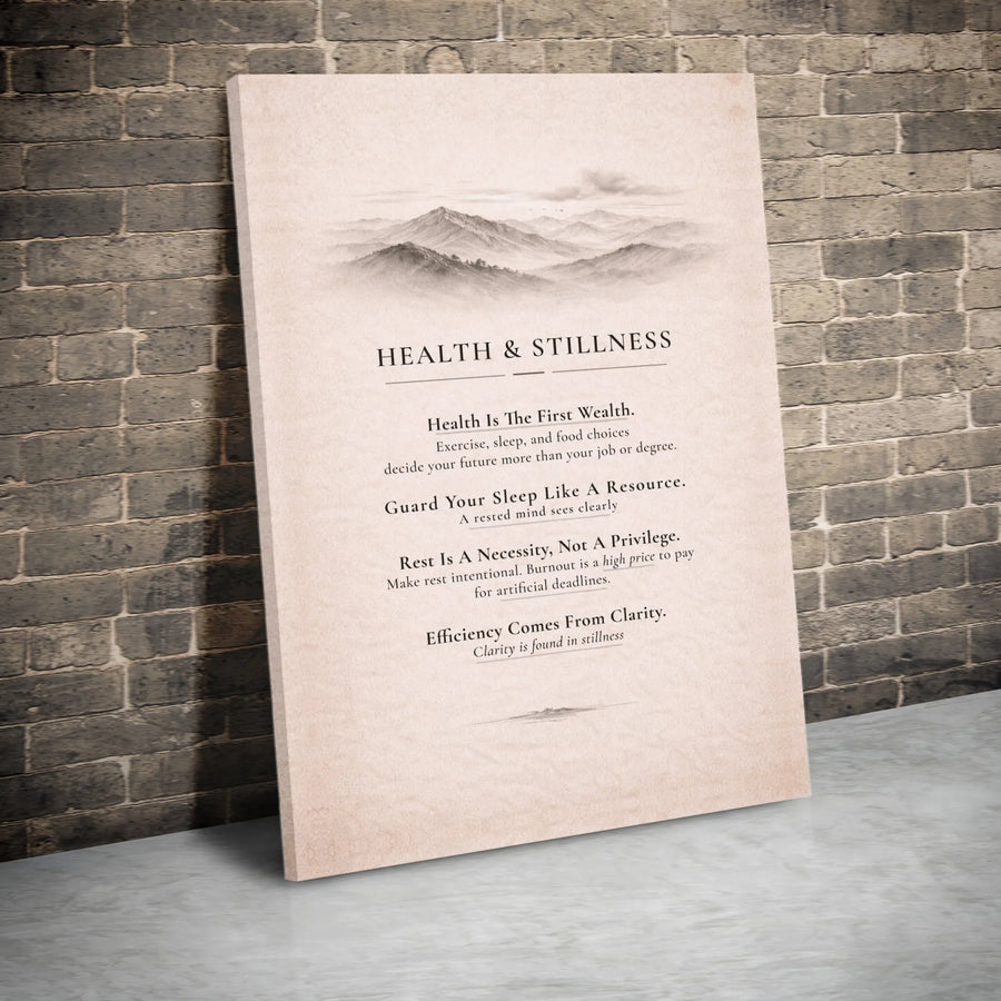 Health and Stillness Wall Art | Zen Mountain Quote Decor | Premium Thick Gallery Wrap Canvas | Mindfulness Home & Office Decor Gift