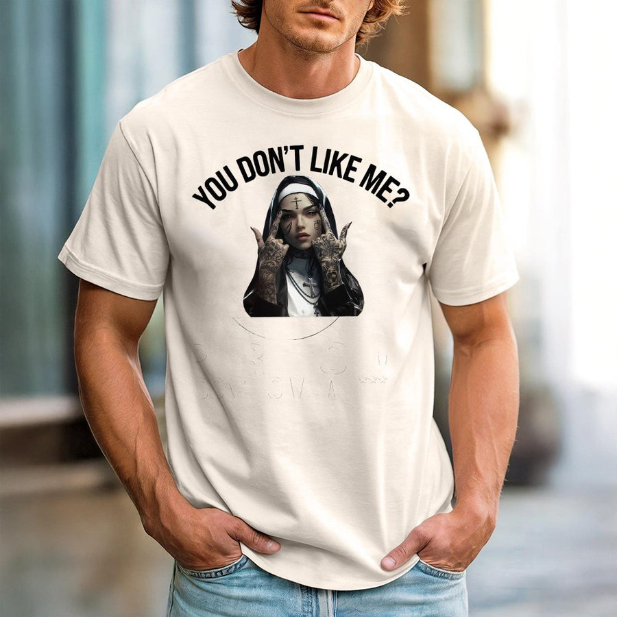 Defiant Nun Graphic T-Shirt | Edgy Streetwear Sassy Quote Design | 100% Cotton Premium Tee | Bold Attitude Gift for Rebels