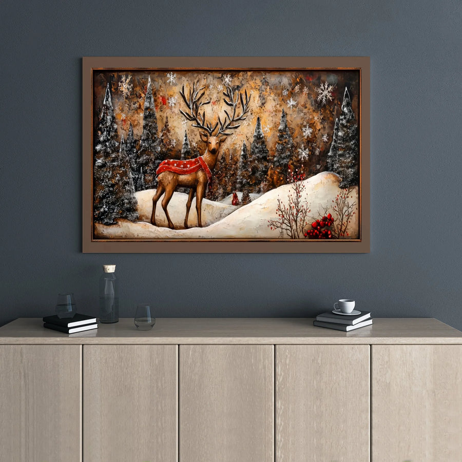 Winter Reindeer Wall Art | Snowy Forest Christmas Decor | Premium Gallery Wrap Canvas | Festive Holiday Home Gift