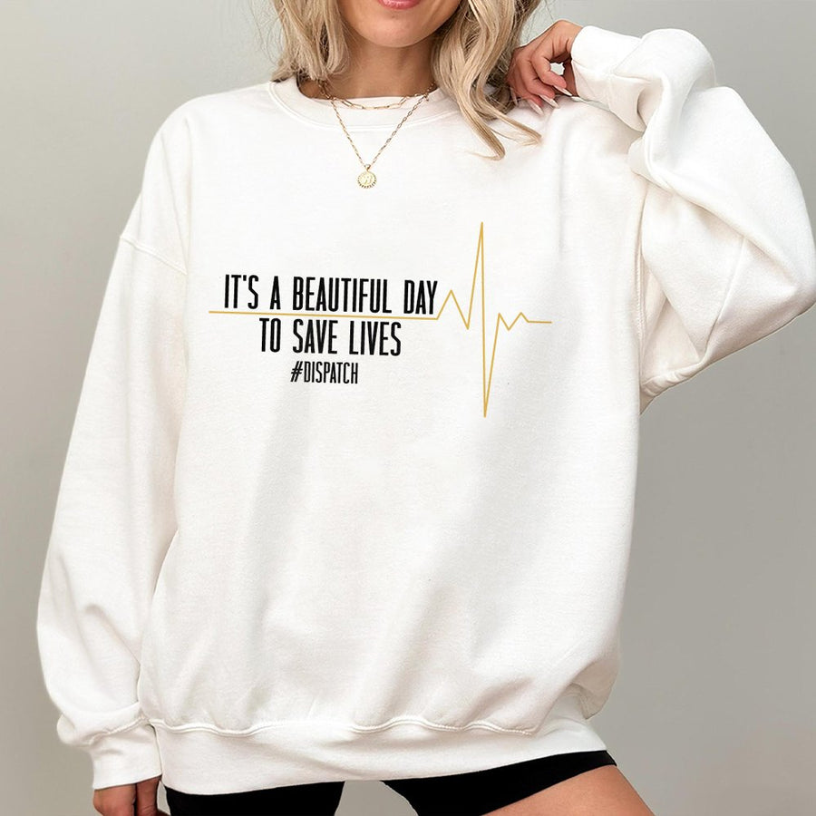 Dispatcher Sweatshirt | EKG Heartbeat Graphic Design | Premium Cotton Blend | Gift for 911 Emergency Operator & First Responder