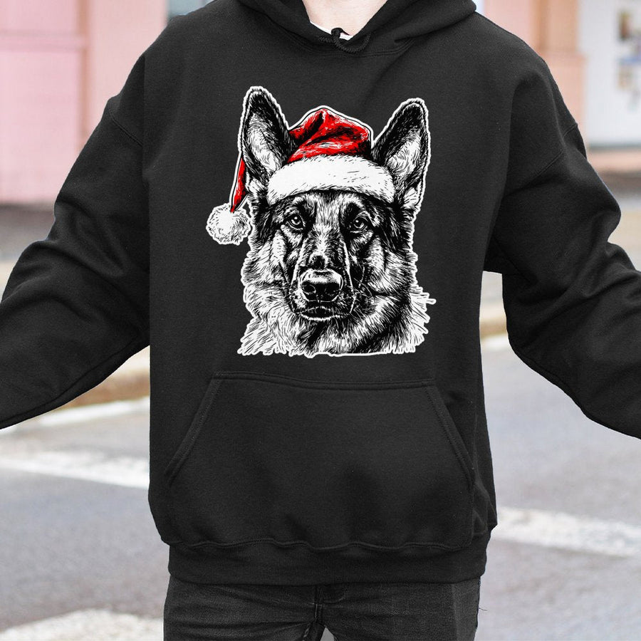 German Shepherd Christmas Hoodie | Santa Hat Dog Graphic | Premium Cotton Blend | Gift for Dog Lovers & Pet Owners
