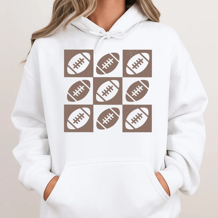 Checkered Football Shirt | Retro Game Day Grid Graphic | Premium Soft Cotton Tee | Gift for Football Mama