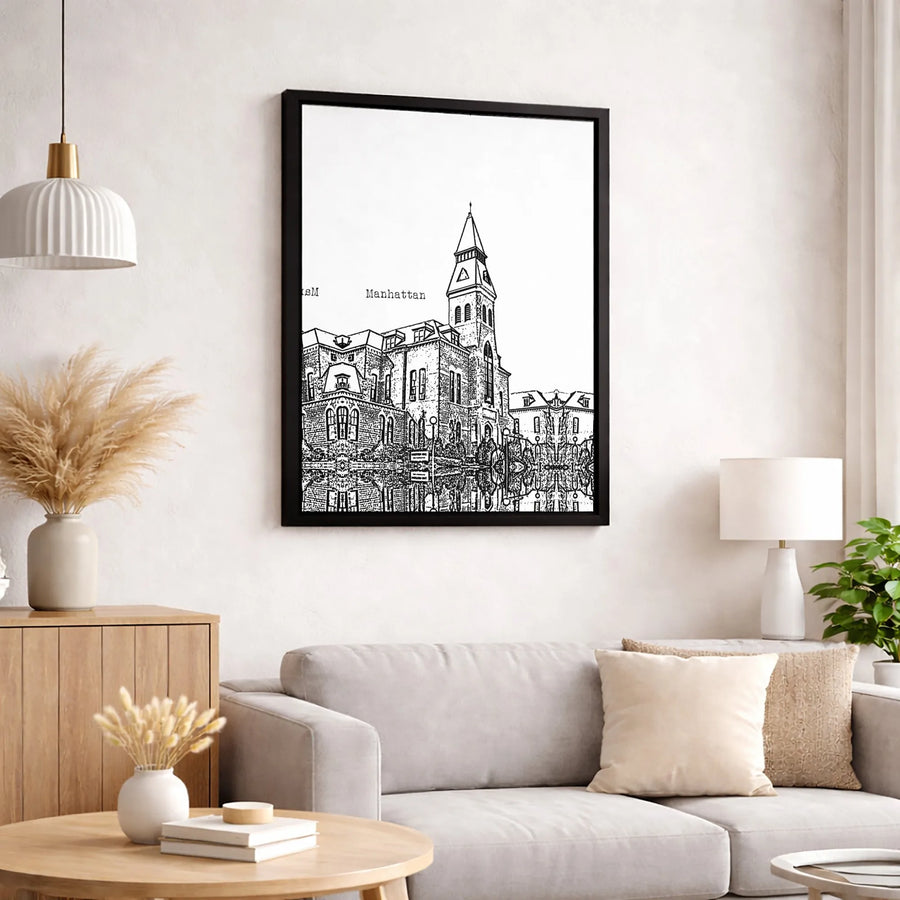 Manhattan Architecture Canvas Print | Gothic Building Sketch with Reflection | Premium Gallery Wrapped | New York City Home Decor Gift