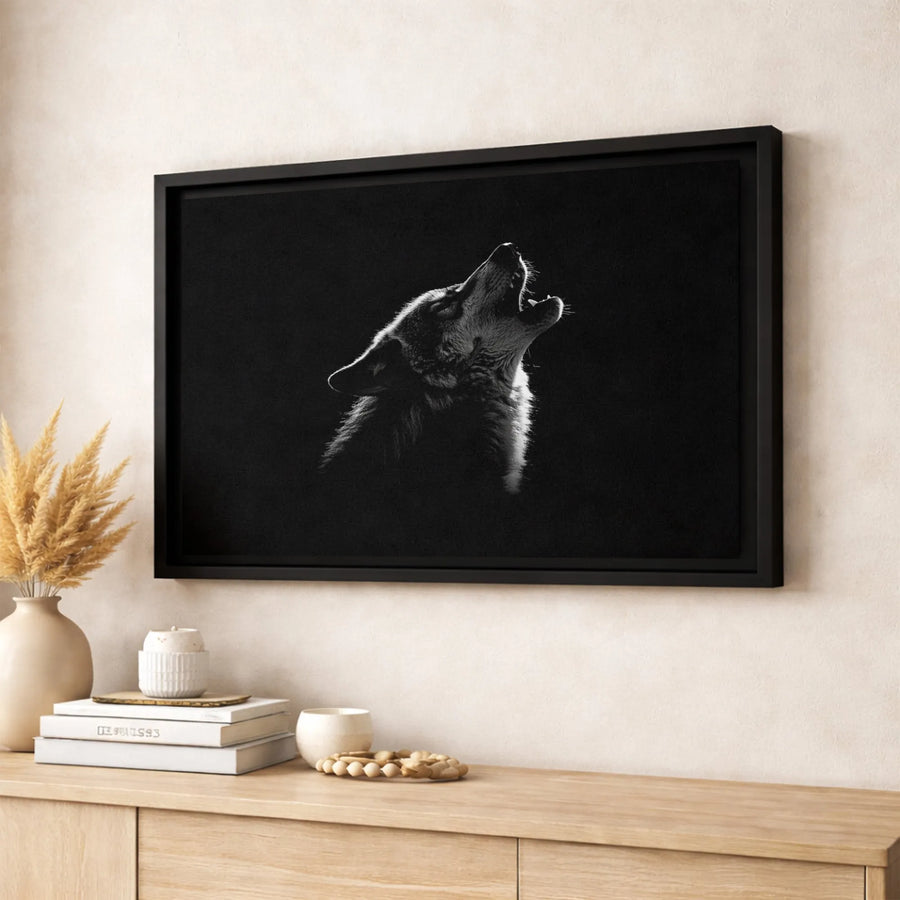 Howling Wolf Wall Art | Black and White Nature Canvas | 1.25-Inch Gallery Wrap Print | Modern Home Office Decor Gift