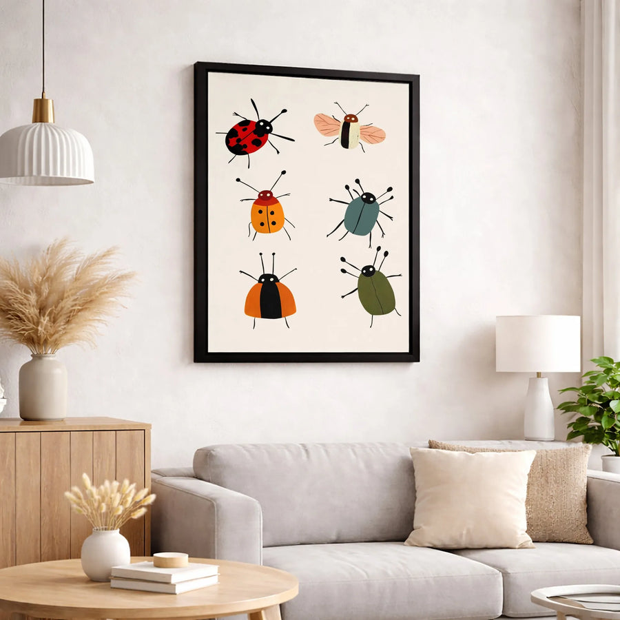 Cute Bug Canvas Art Print | Colorful Insect Illustration Wall Decor | 1.25 Inch Premium Gallery Wrap | Nursery Room & Kids Bedroom Gift