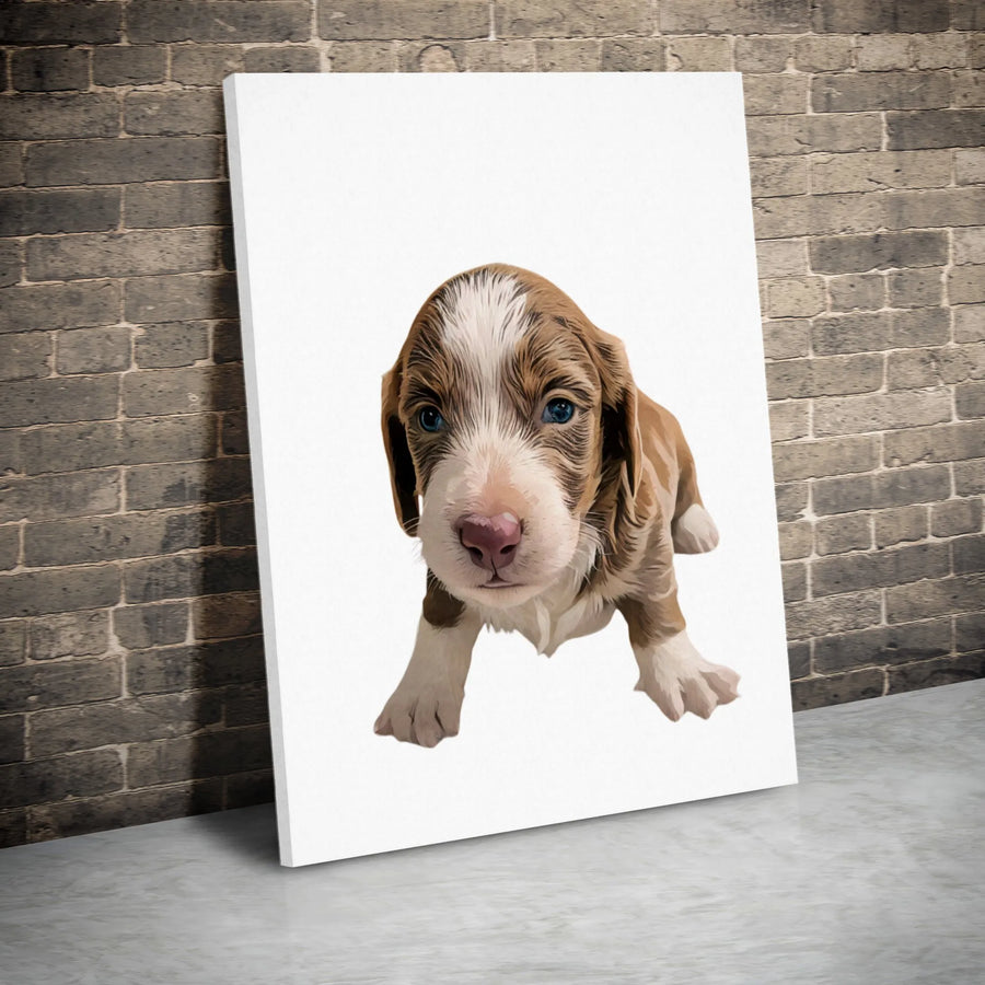 Cute Puppy Portrait Canvas | Artistic Brown and White Dog Illustration | Premium 1.25-Inch Gallery Wrap | Nursery or Home Decor Gift