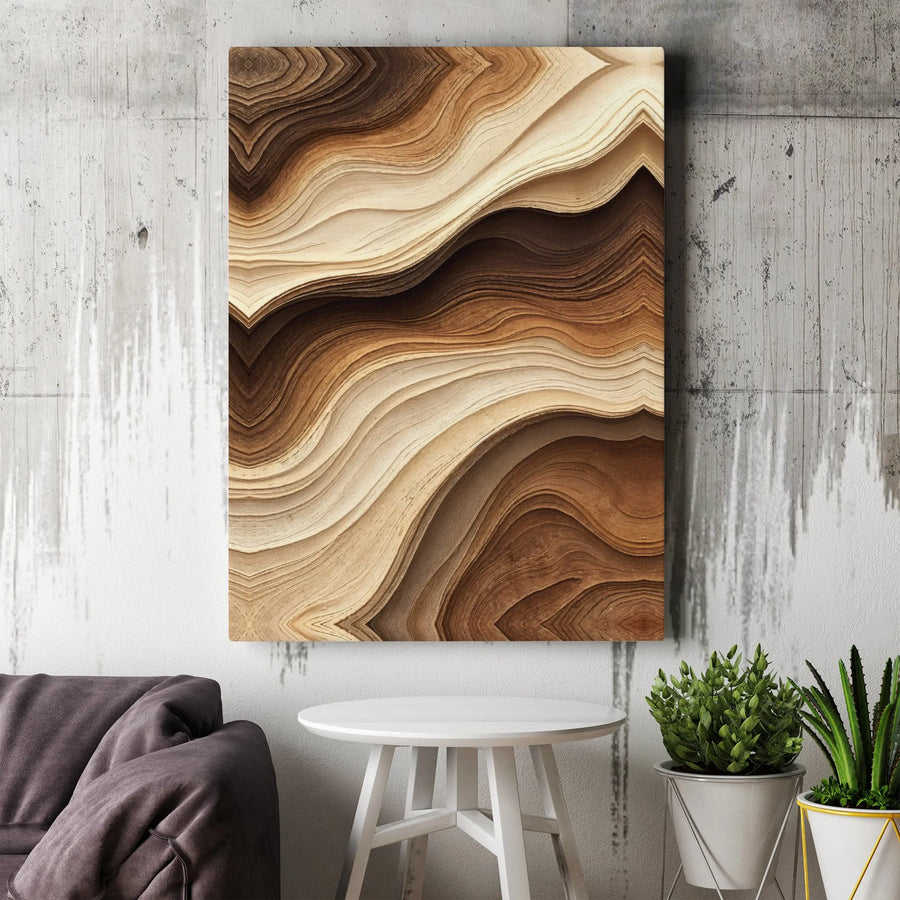 Abstract Wood Grain Canvas Wall Art | Wavy Earth Tone Line Art | Premium Gallery Wrapped Canvas | Modern Minimalist Home Decor Gift