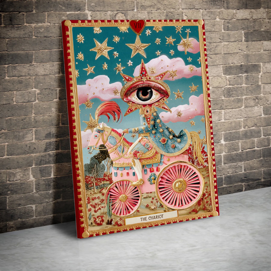 The Chariot Tarot Card Canvas Print | Surreal All-Seeing Eye Art | Premium Gallery Wrapped Canvas | Spiritual Decor Gift for Tarot Readers