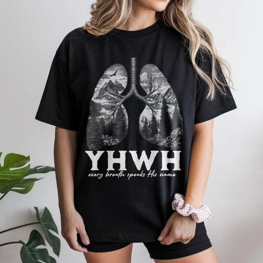 YHWH Christian T-Shirt | Every Breath Speaks His Name Scripture Design | Premium Soft Cotton Tee | Faithful Religious Gift for Men and Women