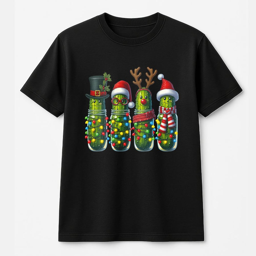 Christmas Pickle T-Shirt | Funny Holiday Character Lights Graphic | 100% Soft Cotton Premium Tee | Unique Xmas Gift for Pickle Lovers