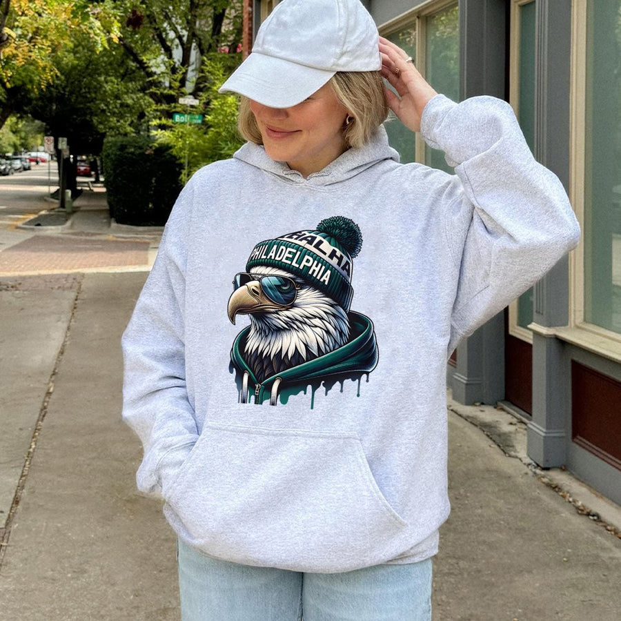 Philadelphia Eagle Wearing A Beanie, Sunglasses, And A Hoodie