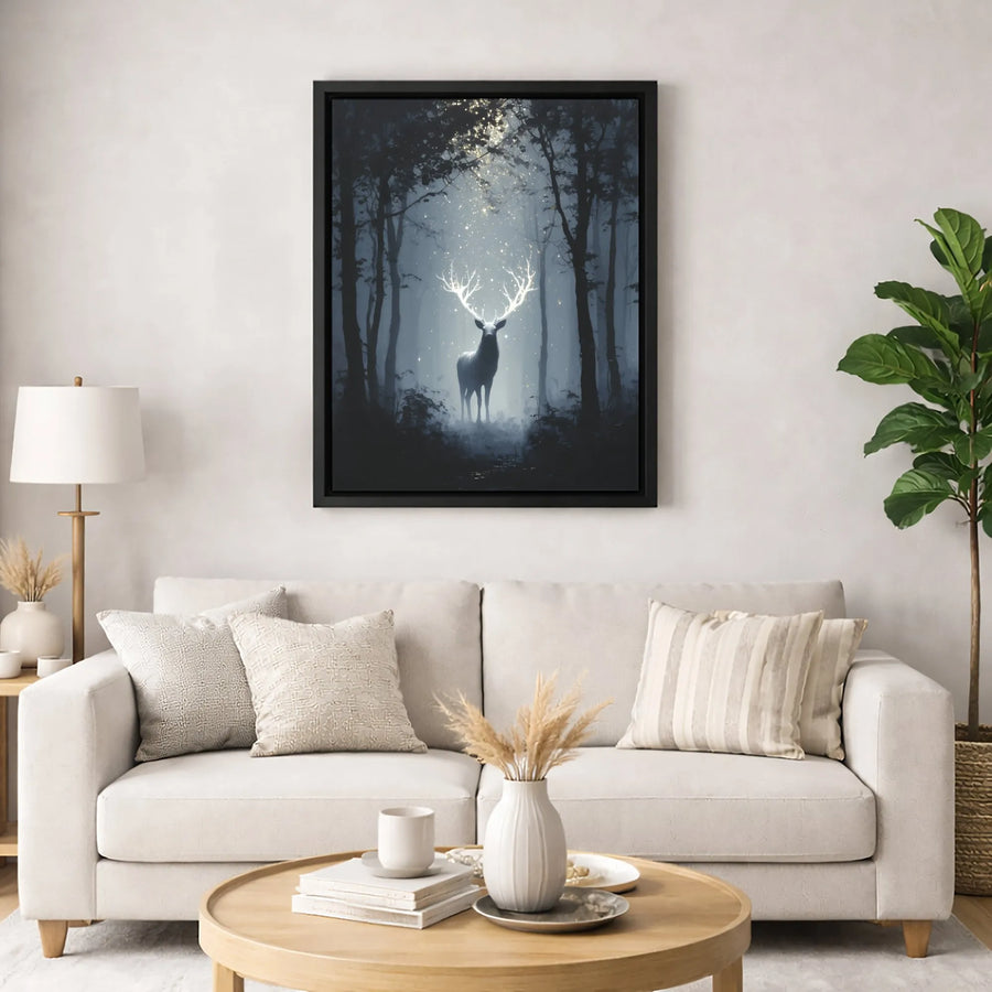 Mystical Forest Stag Canvas Art | Glowing Antlers Wildlife Wall Decor | Premium Gallery Wrap Print | Enchanted Nature Home Gift