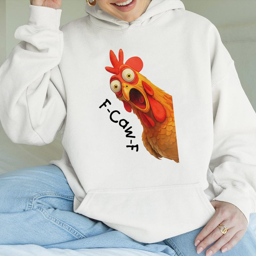 Funny Chicken Hoodie | F-Caw-F Screaming Rooster Graphic | Premium Cotton Blend | Humorous Animal Gift for Men and Women