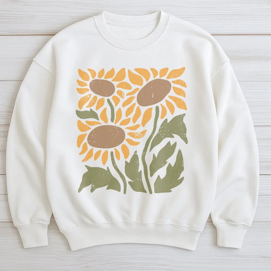 Sunflower Sweatshirt | Retro Boho Botanical Art Graphic | Premium Cotton Blend | Gift for Flower Lovers