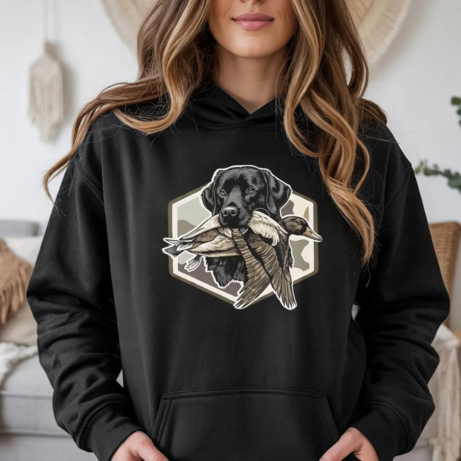 Duck Hunting Hoodie | Vintage Black Lab Retriever Graphic | Soft Cotton Blend | Gift for Hunter, Outdoorsman Apparel