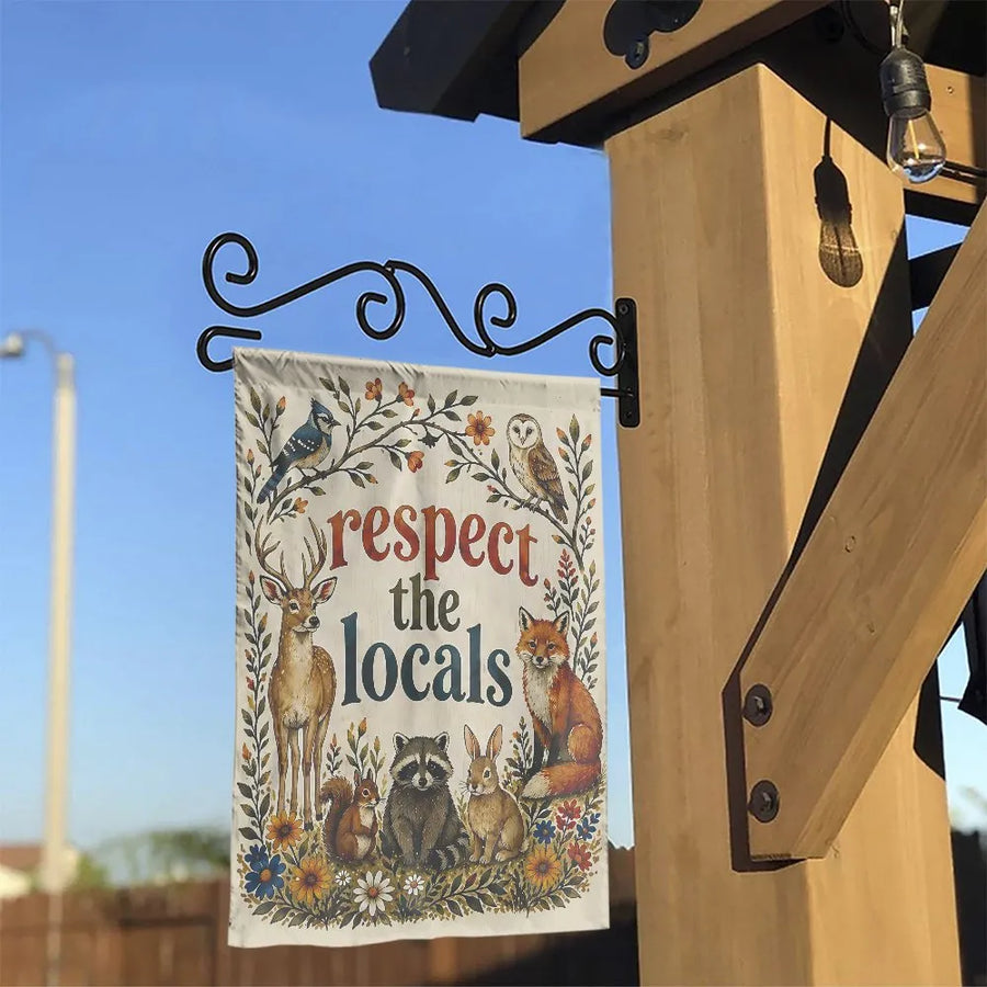 Respect The Locals Garden Flag | Vintage Woodland Animals Art | Double-Sided Weather-Resistant Fabric | Outdoor Yard Decor Gift for Nature Lovers