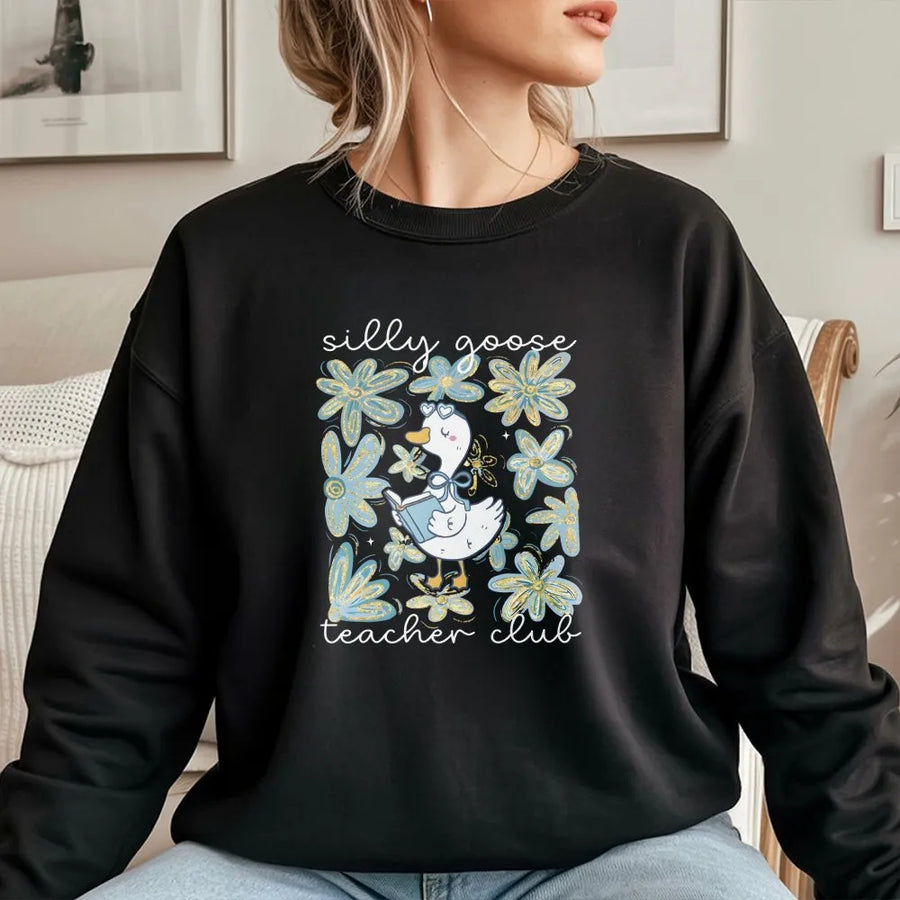 Silly Goose Teacher Club Shirt | Floral Goose Comfort Colors Tee | Premium Cotton | Gift for New Elementary School Teacher