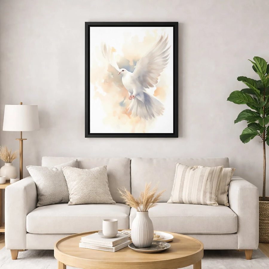 White Dove Canvas Wall Art | Watercolor Holy Spirit Print | Premium Gallery-Wrapped 1.25" Profile | Religious Home Decor Peace Gift