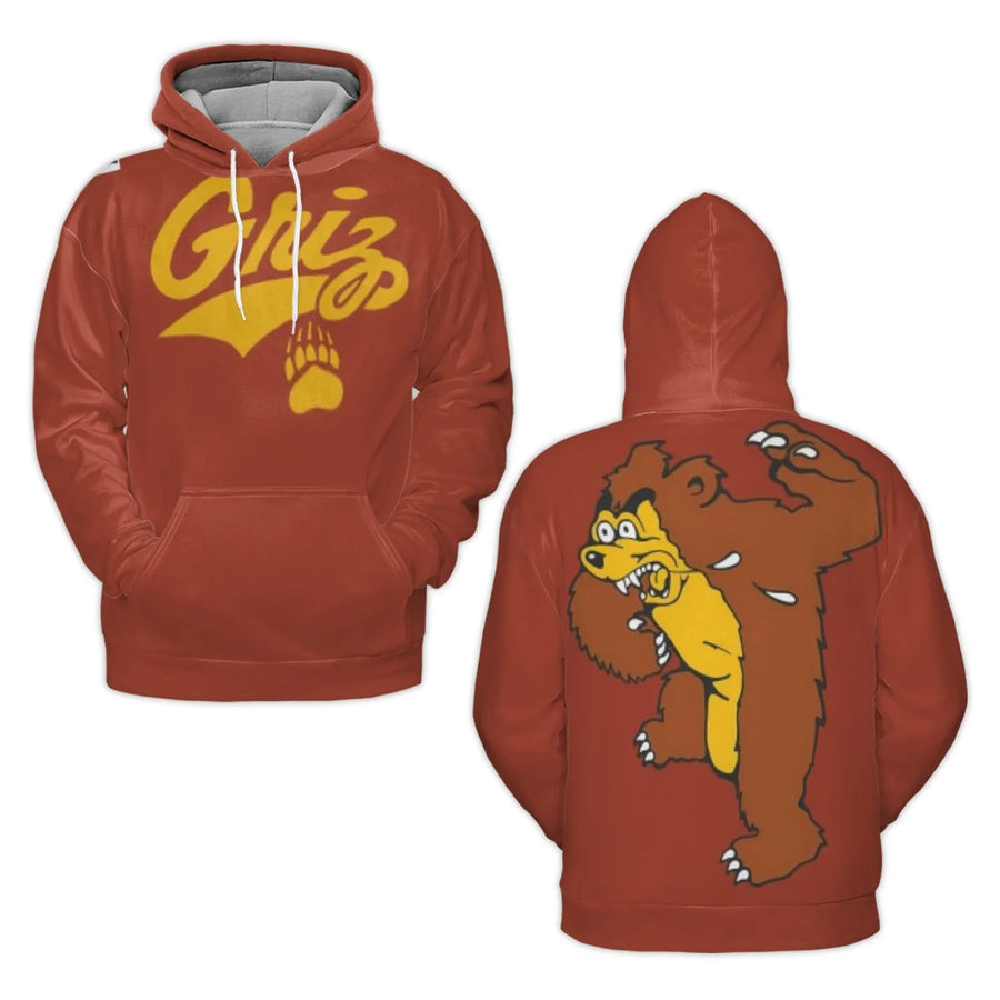 Grizzly Bear 3D Hoodie | Retro Mascot Graphic Print | Premium Brushed Fleece Pullover | Unisex Sportswear Gift for Nature Lovers