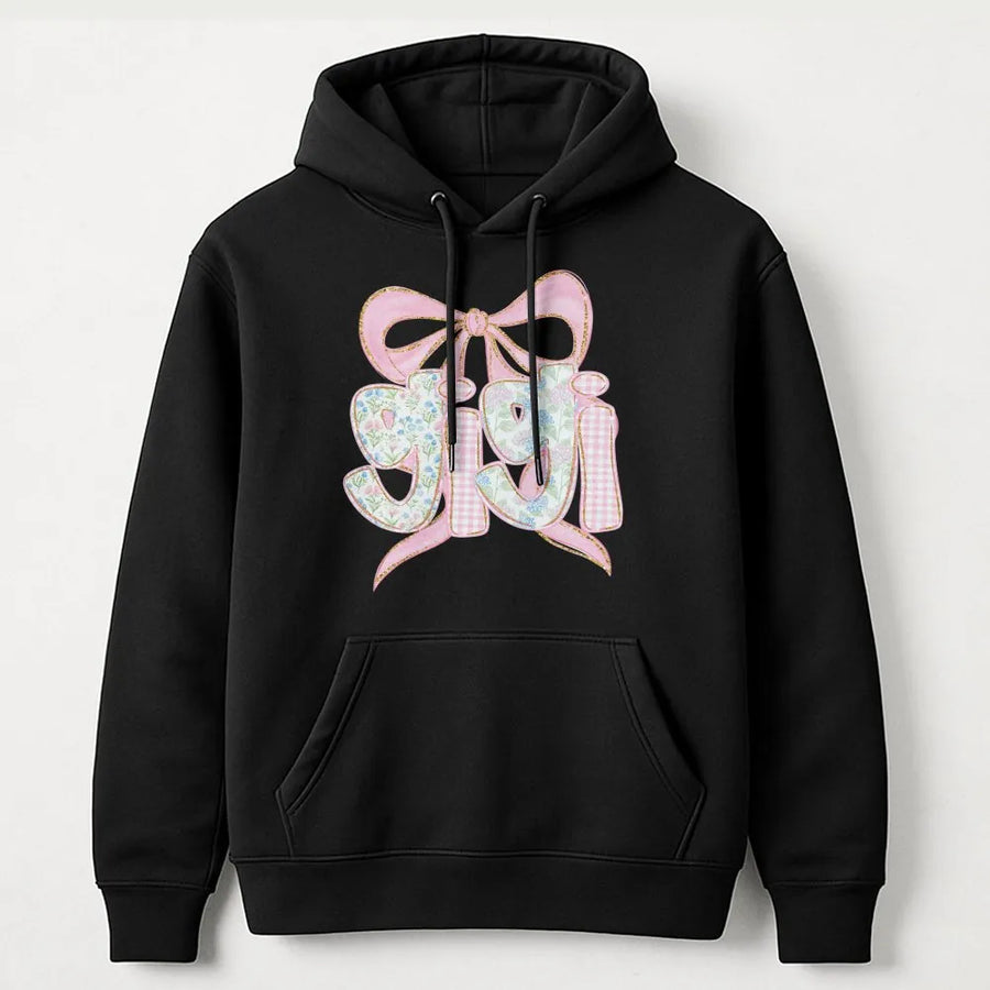Gigi Hoodie | Coquette Bow Floral Graphic | Premium Cotton Blend | Mother's Day Gift for Grandma, Baby Announcement