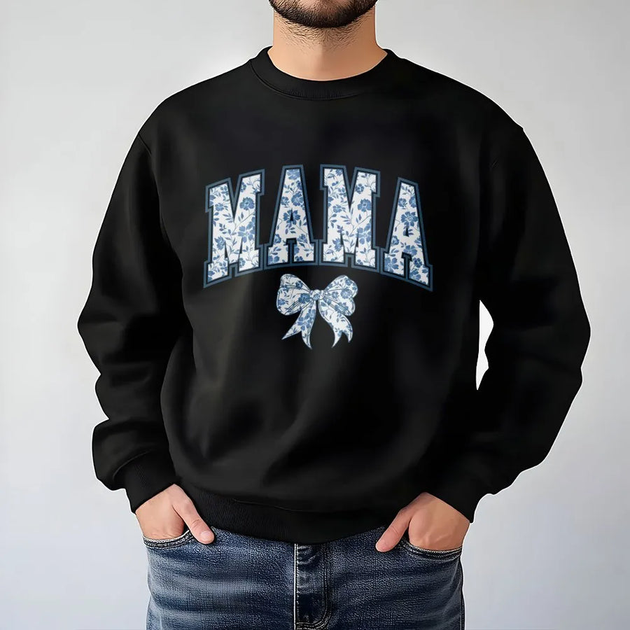 Overstimulated Moms Club Sweatshirt | Blue Floral Varsity Mama Design | Cozy Cotton Pullover | Funny Mother's Day Gift for New Mom