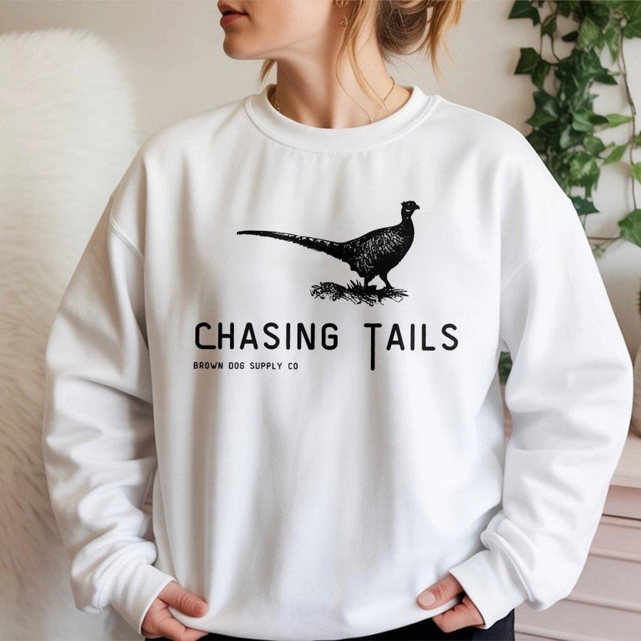 Pheasant Hunting Sweatshirt | Chasing Tails Bird Upland Graphic Print | Premium Cotton Blend | Gift for Bird Hunter and Outdoorsman