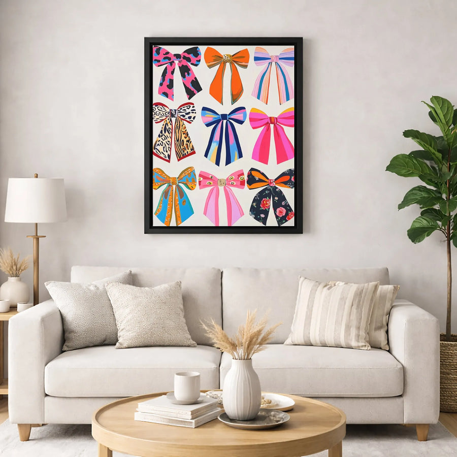 Colorful Bow Print Wall Art | Preppy Aesthetic Ribbon Gallery Canvas | Premium Fade-Resistant Decor | Gift for Her Bedroom Dorm