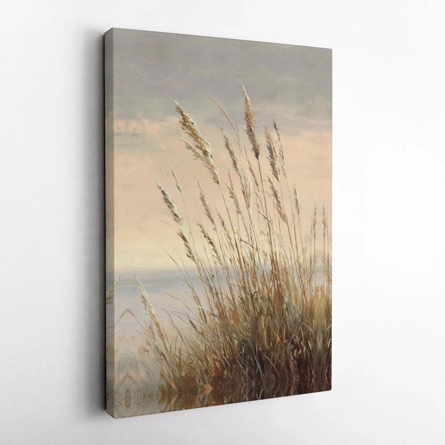 Coastal Beach Grass Canvas Wall Art | Painterly Tall Grass Landscape | Premium Gallery Wrap Decor | Serene Nature Print for Living Room