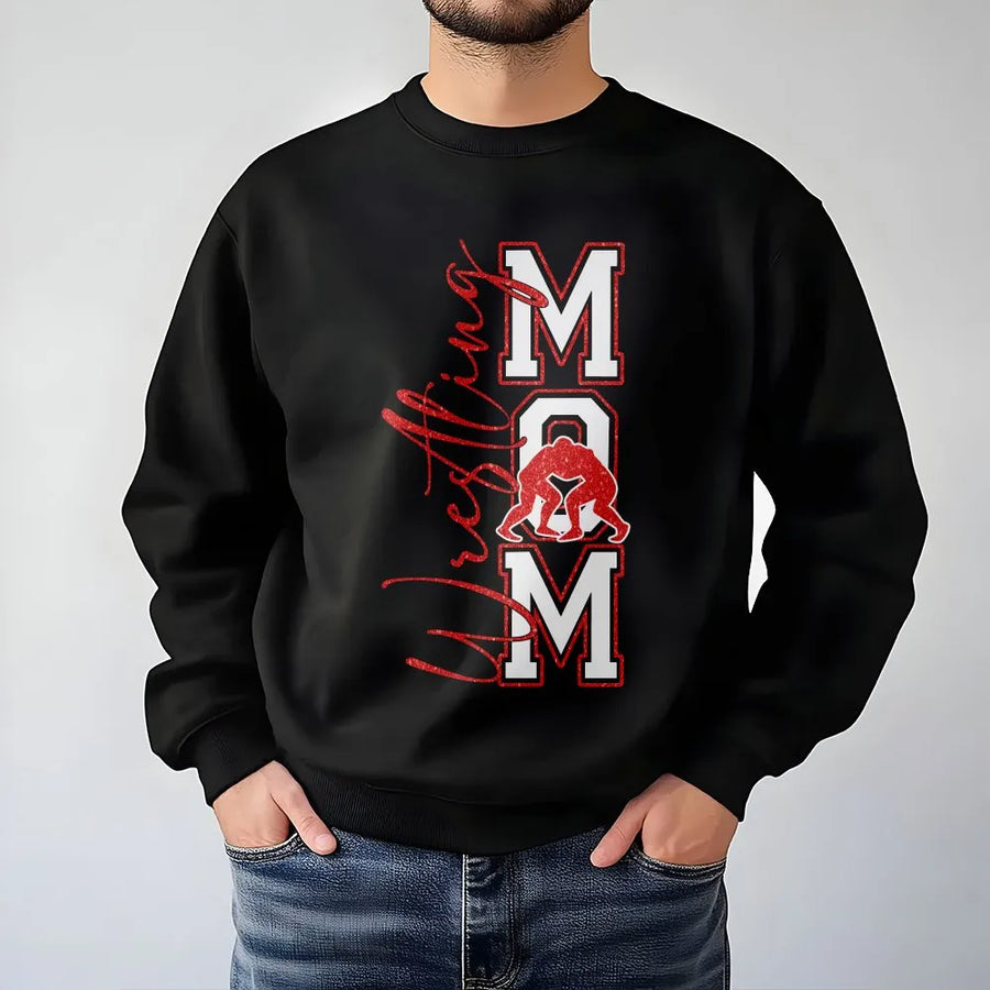 Wrestling Mom Sweatshirt | Varsity Letter Sports Graphic | Premium Cotton Blend | Gift for Wrestling Wrestling Fan Mom Game Day Apparel