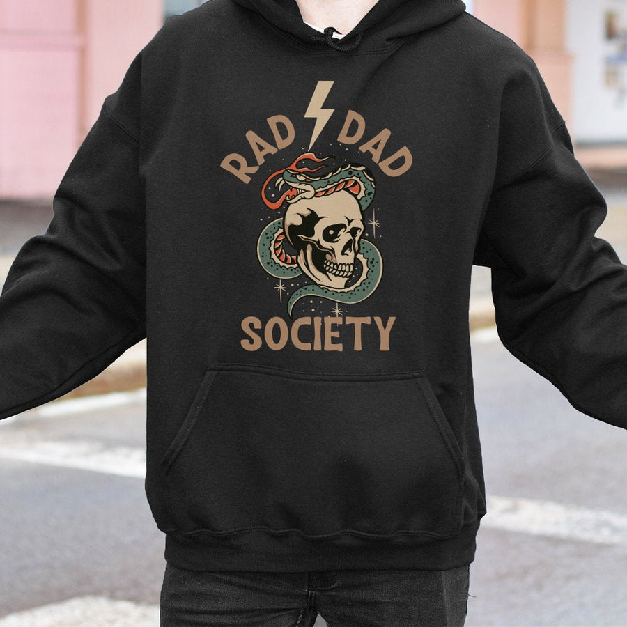 Rad Dad Society Hoodie | Vintage Skull Snake Graphic | Premium Cotton Blend | Funny Father's Day 2026 Gift for Dads