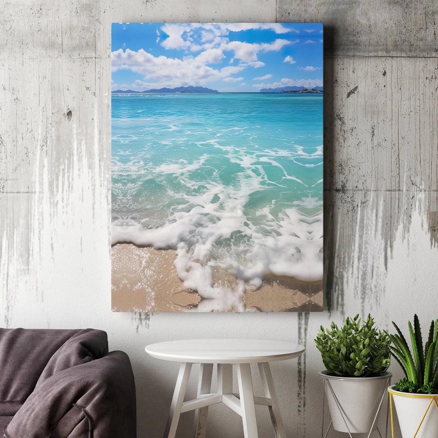 Ocean Beach Canvas Wall Art | Calm Turquoise Sea & Sand Photography | Premium Gallery Wrap Canvas | Coastal Home Decor Gift