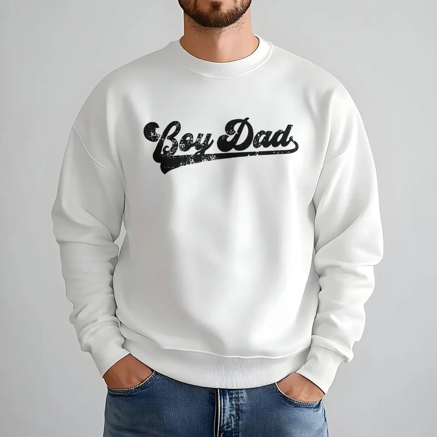 Boy Dad Sweatshirt | Retro Script Distressed Graphic | Premium Cotton-Blend Sweatshirt | Gift for New Dad, Father's Day