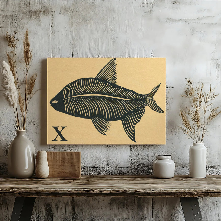 X-Ray Fish Canvas Wall Art | Linocut Style Marine Illustration | Gallery-Quality Print | Modern Home Decor Gift for Ocean Lovers